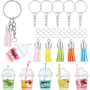 35 Pi&egrave;ces Bricolage 5 Ensembles Kit De Porte-Cl&eacute;s De Th&eacute; &Agrave; Bulles Breloques Th&eacute; &Agrave; Bulles Porte-Cl&eacute;s De Tea Bubbles Mini Porte-Cl&eacute;s Tasse Lait Ensemble Keyring Aux - Neuf