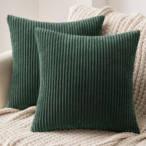 Eryi-Lot De 2 Decorative Housse De Coussin En Velours Côtelé Canapé Taie D'oreiller Douce Pour Maison Salon Chambre Clic Clac 40x40cm Vert Foncé - Neuf