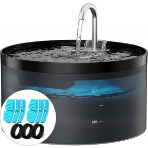 Yemaesre-3,2l Fontaine A Eau Chat, 6 Pièces Filtre À Charbon+3 Pièces Éponges, Fontaine À Eau Pour Chat Pompe Silencieuse Avec Éclairage Led, Filtration Multiple, Réservoir D'eau Translucide - Neuf