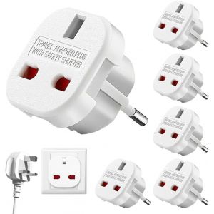 KALANKA-UK vers EU Adaptateur de Voyage, 6 Pi&egrave;ces Adaptateur Voyage Prise Anglaise vers France, Prise Anglaise Adaptateur Francais, Adaptateur de Voyage Europe Francais pour Allemagne Pologne Su&egrave;de - Neuf