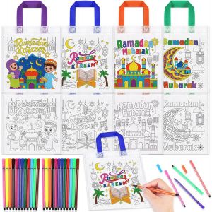 12 Sac Cadeau Ramadan Mubarak Sacs à Main à Colorier, Sac Ramadan Mubarak Sachet Bonbon Ramadan Sac Cadeau Ramadan Sac Graffiti pour Enfants Eid Ramadan Mubarak Decoration - Neuf