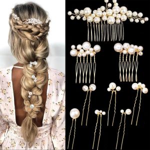 Kal-Lot De 9 Peignes À Cheveux Et Épingles En Métal Doré Avec Perles - Accessoires De Cheveux Exquis Pour Femme - Pour Mariages Et Occasions Spéciales - Neuf