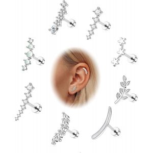 8pcs 16g Helix Piercing Pour Femme Acier Chirurgical Boucle D'oreille Tragus Opale Cz Feuille Barre Oreille Piercing Conque Cartilage Tragus Piercing Bijoux Argent/Or - Neuf