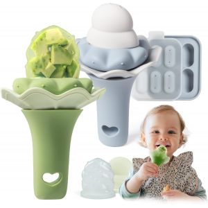 Lot De 2 Sucettes À Fruits En Silicone Pour Bébé Avec Plateau De Congélation,Adaptées Aux Bébés De 4 Mois Et Plus,Deux Tailles De Sachets,Poignée Hochet Amusante,Sans Bpa.[H65] - Neuf