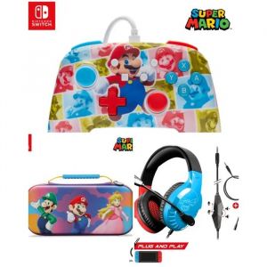CASQUE SWITCH ROUGE ET BLEU - Manette SWITCH Mario Hero Reel Nintendo - Sacoche Switch- Mario- Color Splash Heroes - Neuf
