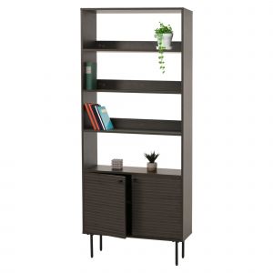 Biblioth&egrave;que HWC-N78, biblioth&egrave;que haute, style scandinave m&eacute;tal bois m&eacute;lamine MVG 200x80x30cmbrun fonc&eacute; - Neuf
