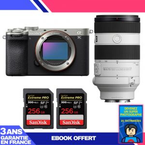 Boitier Sony A7C II Silver + FE 70-200mm f/4 Macro G OSS II + 2 SanDisk 256GB Extreme PRO UHS-II SDXC 300 MB/s + Ebook 'Devenez Un Super Photographe - Neuf
