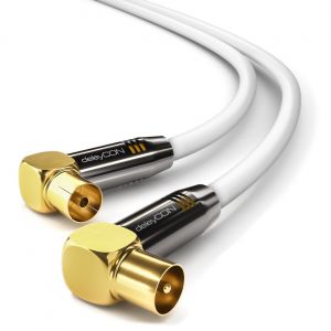 12,5m Câble d'Antenne TV Câble Coaxial Prise d'Antenne 2x Coudé à 90° Connecteur Métallique 4K UltraHD FullHD HDTV-Blanc - Neuf