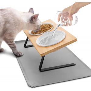Yemaesre-Gamelle Chat Surélevée - Bol Ergonomique En Céramique Avec Tapis Lavable Pour Chat Et Chien - 350ml Par Bol - Neuf