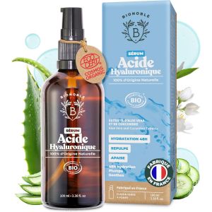 S&eacute;rum Visage Acide Hyaluronique Pur Certifi&eacute; Bio-Soin Hydratant Anti-&Acirc;ge Et Anti-Rides Avec Aloe Vera-Bouteille En Verre + Pompe-Serum Acide Hyaluronique Visage Made In France-100ml - Neuf