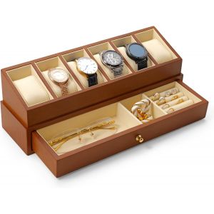 Bo&icirc;te De Montre En Bois Massif Avec 3 Fentes-2 Couches Organisateur De Bijoux Pour Les Hommes Vitrine De Montre,Ecrins Pour Montres,Pour Les Amateurs De Montres(Blanc) - Neuf