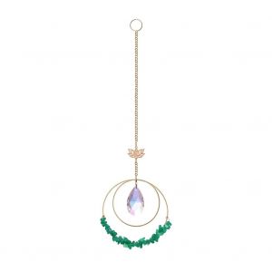 Quartzs Cristaux Attrape-Soleil Anneaux Ronds Cristaux Pendentif Jardin Ext&eacute;rieur Suspendu D&eacute;coration Vert Fonc&eacute; - Neuf