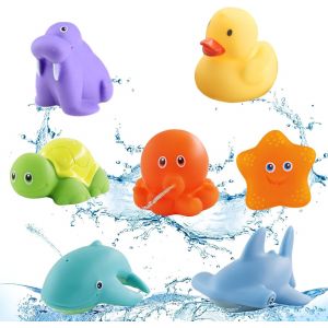 KAL-Jouets De Bain Pour Bébé, 7 Pièces Animaux Arroseurs Rigolos, Jeu D'Eau Jouet De Piscine, Jouet Éveil Pour Bébé, Jouets De Douche Pour Garcon Fille, Jouets Squirt Pour Bebe Enfant 1 2 3 Ans - Neuf
