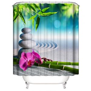 Zen Rideau de Douche 150 x 180 cm, Ardoise Rideau de Douche, en Polyester Imperméable Rideau de Douche avec 12 Crochets pour la Décoration de Noël, salle de Bains Rideau - Neuf