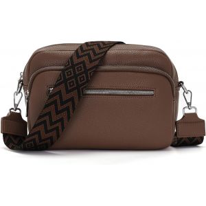 KALANKA-25x20cm sac bandouliere femme sac a main femmes sacs bandouli&egrave;re femme cuir v&eacute;g&eacute;talien Avec une large ceinture et Compartiment multipli&eacute; Brun Terre - Neuf