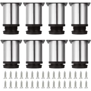 8 Pi&egrave;ces Pieds de Meubles R&eacute;glables 80 MM de Hauteur Les Pieds d'Armoire, Pieds de Meubles Ronds Acier Inoxydable Bross&eacute; Canap&eacute; Jambe Table Pieds, Hauteur R&eacute;glable 0-10 MM - Neuf