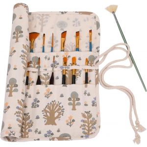 Porte-Pinceaux Enroulables De Grande Capacit&iquest;&iquest; En Toile Pour Acrylique, Huile, Aquarelle, Gouache, Art, Pinceaux, Grande Capacit&iquest;&iquest;, Pochette De Transport 20 Trous, Beige Arbre - Neuf