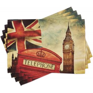 Eryi-Londres Lot De Sets De Table En 8 Pièces, Angleterre Big Ben Londres, Tissu Lavable Pour Salle À Manger Et Cuisine, 30 Cm X 45 Cm, Vert Bleu - Neuf