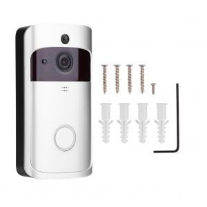 Sonnette de securite intelligente Wi-Fi 720p, interphone video sans fil, camera a vision nocturne infrarouge, argent - Neuf