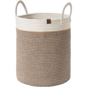 Eryi-La Jolie Muse Panier Tissé, Paniers De Rangement En Coton, 35.6 X 40.6 Cm, Panier Pour Couvertures De Bébé, Jouets Pour Enfants, Panier À Linge Pour La Chambre D'enfant, Moka Et Blanc - Neuf