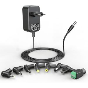 JGD-Shefor 12V 2A Adaptateur Secteur Universel CA/CC, Pilote d'alimentation 5,5 mm avec 8 adaptateurs CC pour appareils &eacute;lectroniques, Bandes Lumineuses LED, routeurs, moniteurs LCD, etc., 24W Max - Neuf