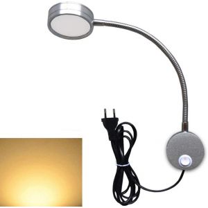 Subzonal-5w Eu Plug Lampe De Lecture Flexible Lampe De Chevet Led Avec Interrupteur On / Off Et Prise Filaire, Lampe Murale &Agrave; Col De Cygne Pour Chambre Bureau H&ocirc;tel, 3000k (Argent-Blanc Chaud) - Neuf
