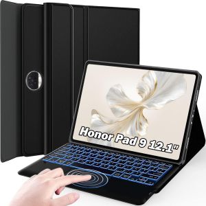 Chenquansarl-Rétroéclairé Clavier Coque Pour Honor Pad 9 Tablette 12.1 Pouces 2024,Smart Touchpad,Azerty Français Amovible Bluetooth Sans Fil Clavier Avec Housse Étui Premium En Cuir Pu (Honor Pad 9) - Neuf