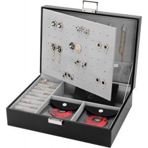 boîte à bijoux,grand rangement de bijoux de voyage en cuir PU avec 8 petites poches à bijoux,organisateur de bijoux pour collier,boucles d'oreille,bague,Noir - Neuf