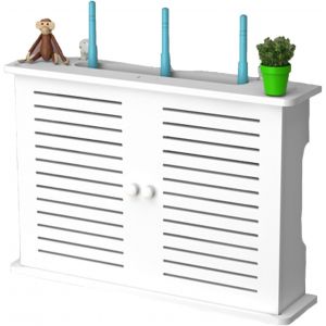 CAUC-Bo&icirc;te De Rangement Murale pour Routeur WiFi, Support Box Internet &Eacute;tagere Mural Flottante Bo&icirc;te de Stockage de Routeur WiFi des C&acirc;Bles Pour D&eacute;codeur TV pour la Maison (Double Porte) - Neuf