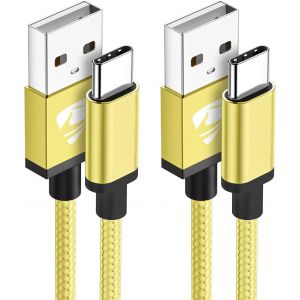 TRAHOO-Cable USB C,[2M+1M/Lot de 2] Charge Rapide 3A Fil Cable Chargeur Type C Nylon Tress&eacute; C&acirc;ble USB A vers USB C pour Samsung Galaxy S20 S21 S22 S23 S9 A34 A52,Huawei,Switch,Google,MacBook,iPad - Neuf