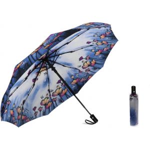 Parapluie De Voyage Compact Coupe-Vent - Parapluie Automatique Pour La Pluie - Petit Parapluie Portable Coupe-Vent Pour Homme, Femme, Adolescent (Pois Blancs) - Neuf
