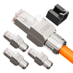 Connecteur Rj45 Sans Outil, Cat6A Cat6 Pour C&acirc;ble D'Installation Fiche Rj45 Blind&eacute; 10 Gbps 500Mhz, Supporte Les C&acirc;bles R&eacute;seau De 22 &Agrave; 24 Awg, 4 Pi&egrave;ces - Neuf