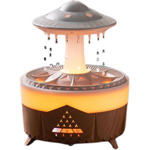 CHECARZHN--NO1-Diffuseur À Effet Pluie Humidificateur D'Air Avec Led 7 Couleurs Pour Bureau/Chambre, Marron - Neuf