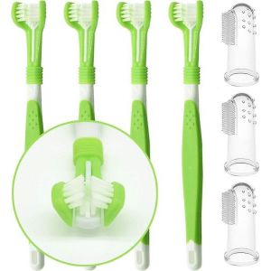 Ensemble De Brosses À Dents Pour Chien À Trois Têtes - Kit De Soins Dentaires Ergonomique 3 Pièces Pour Animaux De Compagnie Avec Brosse À Doigts Pour Un Nettoyage En Douceur - Neuf