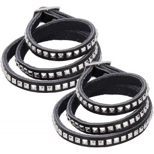 Kal-2 Pi&egrave;ces Bracelet Rivet En Cuir Punk, Bracelet Manchette &Agrave; Pointes &Agrave; Rivets Bracelet Unisexe En M&eacute;tal Clout&eacute;, Bracelet Punk Rock Clout&eacute; En Cuir Pour Hommes Et Femmes, Cuir - Neuf