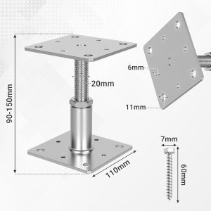 Support De Poteau R&eacute;glable En Hauteur Pour Terrasse, Pergola Et Cl&ocirc;ture 90&iquest;150 Mm Argent 2pcs - Neuf