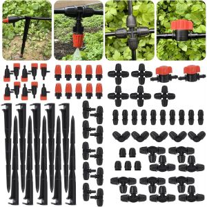 Lot de 77 raccords d'irrigation, raccords anti-chute avec verrouillage pour tuyau de 4/7 mm, compte-gouttes, support fixe, arroseur, ardillon droit, même pièce en T, coudes, plug d'extrémité - Neuf
