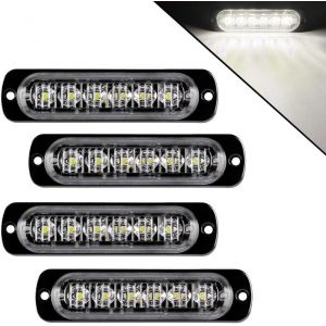 Lot De 4 Feux Stroboscopiques D'urgence Ultra-Fins À 6 Led 12-24 V, Feux De Détresse Blancs, Feux Clignotants Universels Pour Voiture, Véhicule, Camion - Neuf