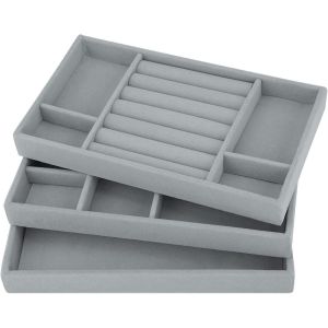 Bijoux Plateaux Organisateur Ensemble De 3 Velours Empilable Bijoux Tiroir Organisateur Plateau Boucle D'oreille Bague - Neuf