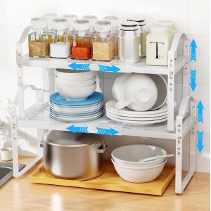 Sjzg-Ensemble D'organisateurs D'armoire De Cuisine En M&eacute;tal Empilable Avec Inserts R&eacute;glables Et Extensibles Pour Armoires De Cuisine Et &Eacute;tag&egrave;res De Rangement - Neuf