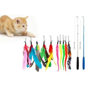 Baguette &Agrave; Plumes Pour Chat Avec Clochette - Coffret De Jeu Interactif De 12 Pi&egrave;ces Pour Chatons Et Chats - Neuf
