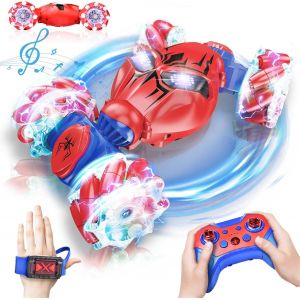 Voiture Telecommandé Enfant,RC Stunt Car avec Lumière et Musique,2.4 GHz 4WD 360° Offroad Véhicule Télécommandé Main,Tout Terrain RC Twist Car Cadeau Enfants 6 7 8 9 Ans - Neuf