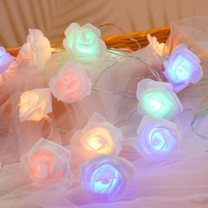 Guirlande Lumineuse À Led En Forme De Roses,Fleurs En Mousse Lumineuse Led En Forme De Rose,3 M Guirlande Lumineuse Fleur Piles Avec 20 Led Pour Noël,Mariage,Décoration De La Maison.[E220] - Neuf