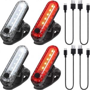 Lumières De Vélo Lampe De Vélo Rechargeable Usb Pack De 4 Lumière De Vélo Rouge Et Blanc 4 Options De Mode D'éclairage (4 Câbles Usb Inclus) - Neuf