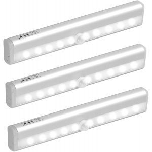 2pcs Led Eclairage Placard Détecteur De Mouvement Avec Bande Magnétique,10 Led Veilleuse Lumière De Placard À Piles,Éclairage D'armoire,Éclairage Sans Fil Pour Cuisine (3pcs-Blanc Froid) - Neuf