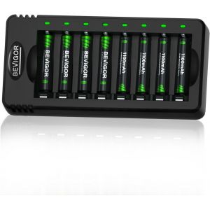 8 Piles Aaa Nimh Rechargeables Avec Chargeur 8 Slots, Charge Rapide - Neuf