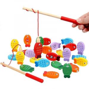 Jouet de p&ecirc;che magn&eacute;tique en bois pour enfants, jeu de p&ecirc;che avec chiffres et lettres, jeu parent-enfant, jeu de table amusant pour enfants d'&acirc;ge pr&eacute;scolaire - Neuf