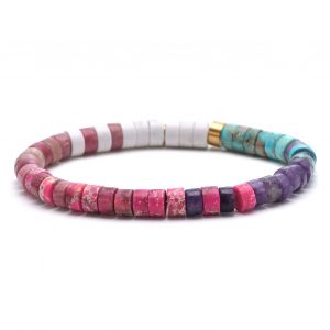 Bracelet Perles Heishi Turquoise Am&eacute;thyste Jaspe Rouge Imp&eacute;rial - Neuf