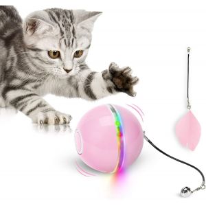 KAL-Jouet Pour Chat, Balle De Jouets Avec Lumière Led, Cataire, Ring Bell Et Plume, Amélioré Rotation Automatique À 360 Degrés Et Chargement Usb Jouet Interactif Pour Chat, Pour Animaux Chien Chatons - Neuf