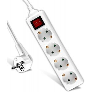 Multiprise 4 Prises Avec Interrupteur Et Câble 1,5M - Bloc Multiprises Avec 4 Prises 16A Shuko Pour Maison, Bureau, Magasin, Garage - 250V - Électrique - Compact Et Pratique - Blanc - Neuf